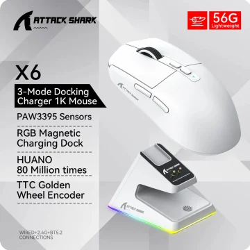 Миша Attack Shark X6 PAW3395 26000DPI White