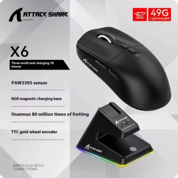 Миша Attack Shark X6 PAW3395 26000DPI Black