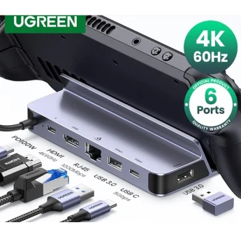 Док-станція Ugreen 6в1 100W для Steam Deck, Macbook, iPad, Android