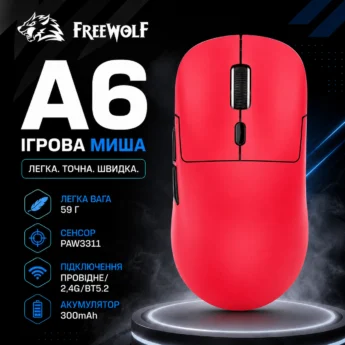 Миша FreeWolf A6 PAW3311 24000DPI Red