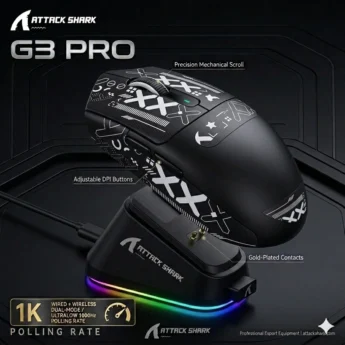 Миша Attack Shark G3PRO PAW3311 25000DPI Black