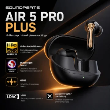 Навушники SoundPEATS Air5 Pro+ xMEMS Qualcomm aptX Lossless LDAC Black