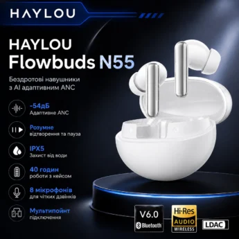 Навушники HAYLOU Flowbuds N55 LDAC Hi-Res Audio 54dB ANC IPX5 White