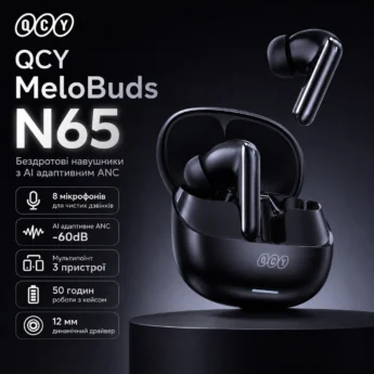 Навушники QCY Melobuds N65 ANC -60dB LDAC Hi-Res Audio 8 Mics 50Hrs Black